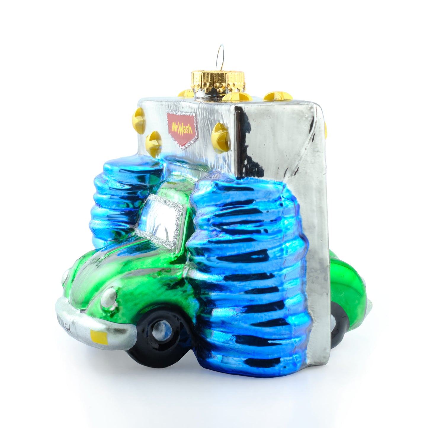 Weihnachtskugel in Grün - Blick von links auf das Ornament