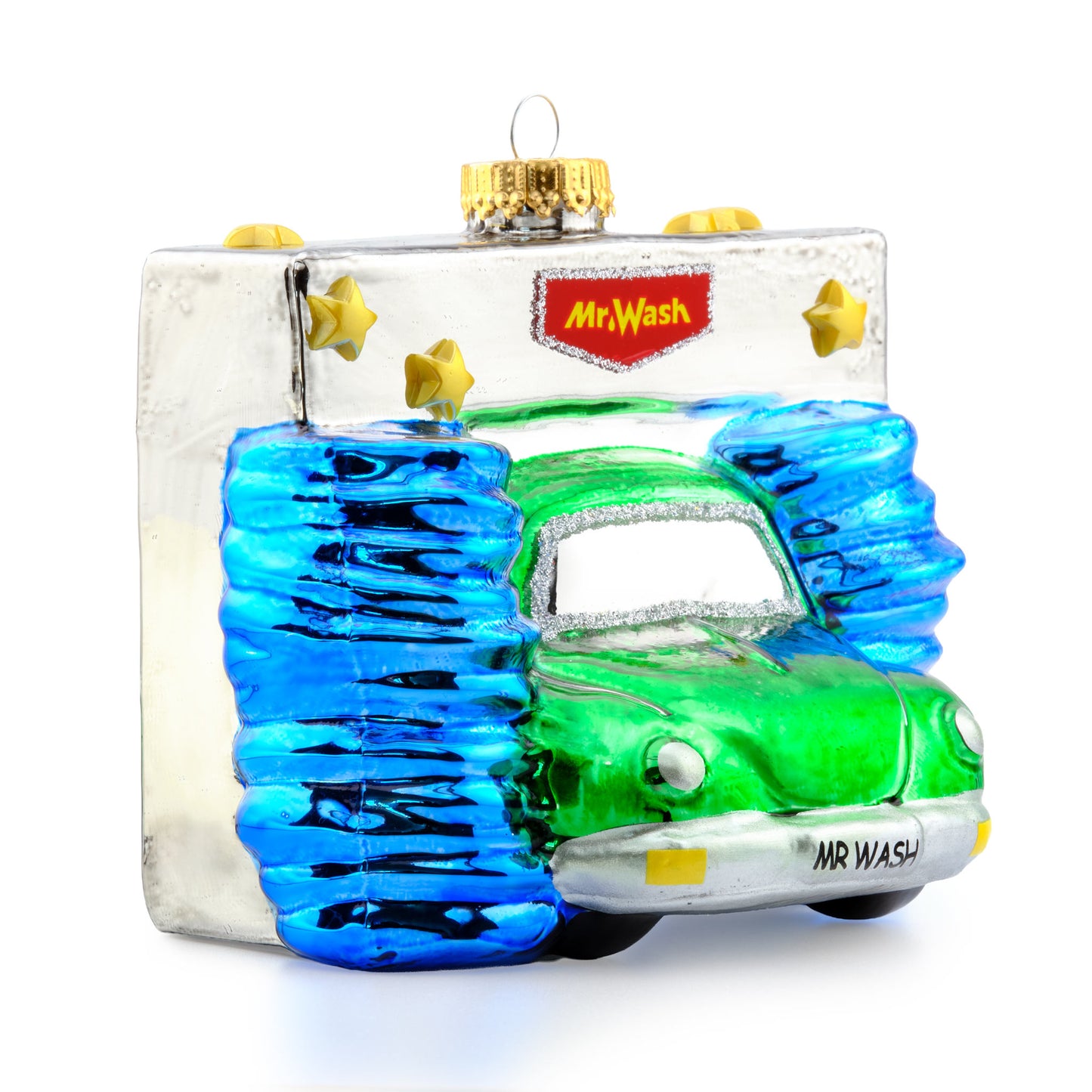 Weihnachtskugel in Grün - Blick von vorne rechts auf das Ornament